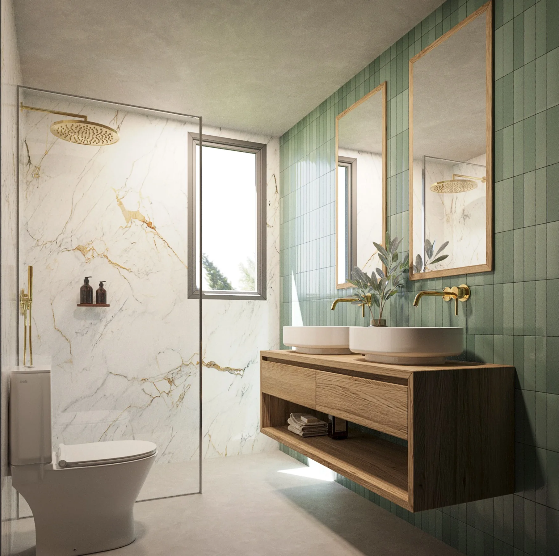 Baño en mármol y verde